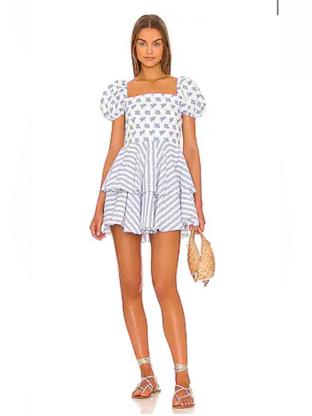 Caroline Constas Louisa Blue Toile Puff Sleeve Mini Dress Size S Worn Once
